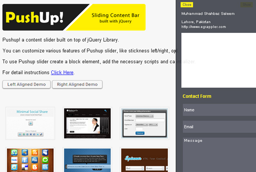 jQuery Sliding Content Bar Plugin: PushUp Content