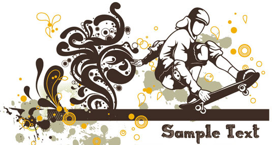 Skater With Floral Elements Vector Packs