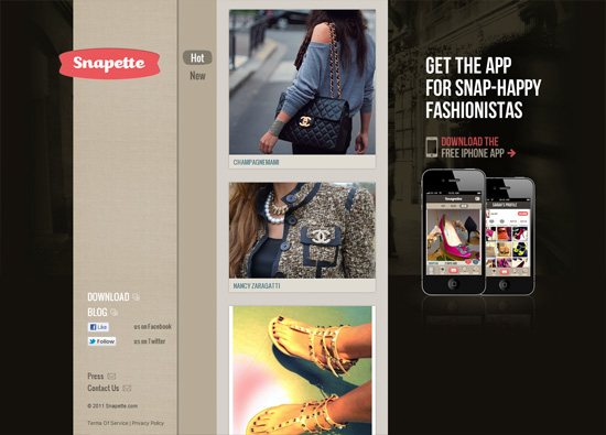 iOS app website design: Snapette App